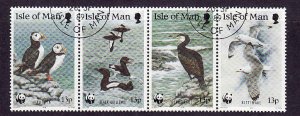 Isle of Man-Sc#402a-used WWF set-Birds-Puffins-1989-