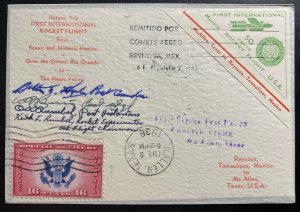 1936 Reynosa Tamps Mexico First Rocket Flight Mail cover To McAllen USA Signed H