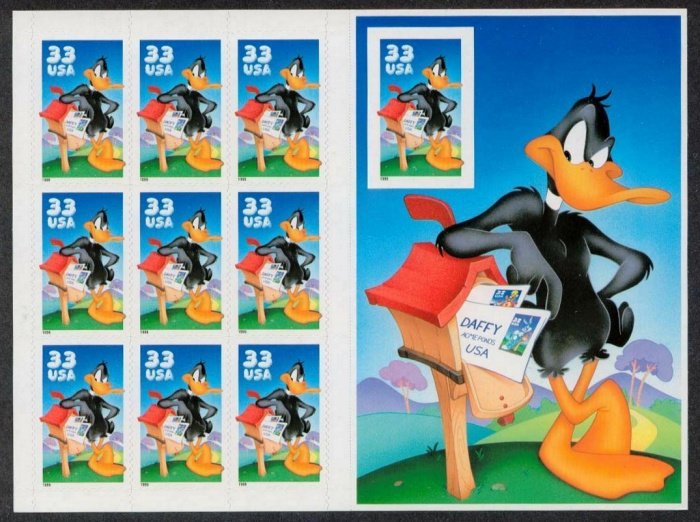 MALACK 3307, Sheet,  33c Daffy Duck IMPERF,  S.S, ST..MORE.. stock3307