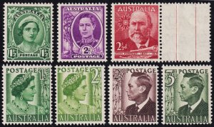 Australia Scott 192-193, 227, 230-233 (1942-51) Mint NH VF M