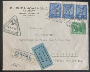 1935 Beograd Yugoslavia Airmail Registered cover To Lausanne Switzerland