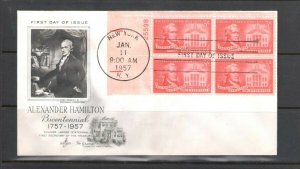 FDC HAMILTON  3 CENT PLATE BLOCK