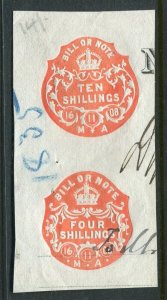 BRITAIN; 1908 early classic Embossed REVENUE Pair on PIECE fine used item