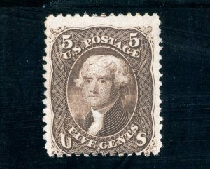 USAstamps Unused VF US 1863 Jefferson Scott 76 OG MLH + Certificate