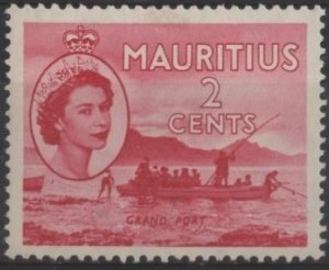 Mauritius 251 (mh) 2c Elizabeth II & Grand Port, rose car (1954)