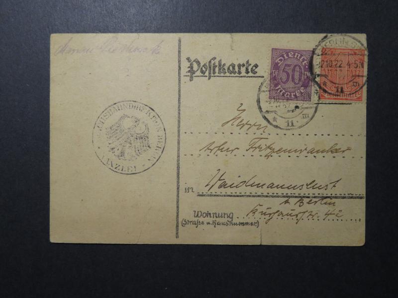 Germany 1922 1.5 Mark Official Postcard / Sm Bottom Tear - Z12337