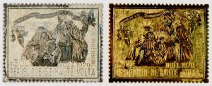 Upper Volta C86-7 MNH Christmas, Holy Family, Silver & Gold Embossed