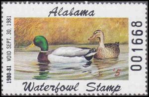 1980 Alabama State Duck Stamp Mint Never Hinged SCV $10.00