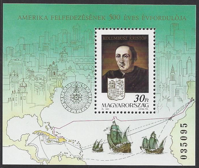 Hungary #3319 MNH ss, Christopher Columbus, issued 1991