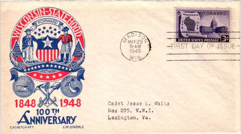 957 Wisconsin Statehood  Cachet Craft Boll Cachet