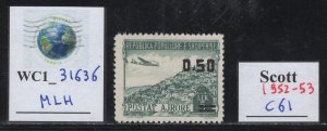 WC1_31636. ALBANIA. Rare 1952-53 ovpt. air mail stamp. Sc.C61. MLH