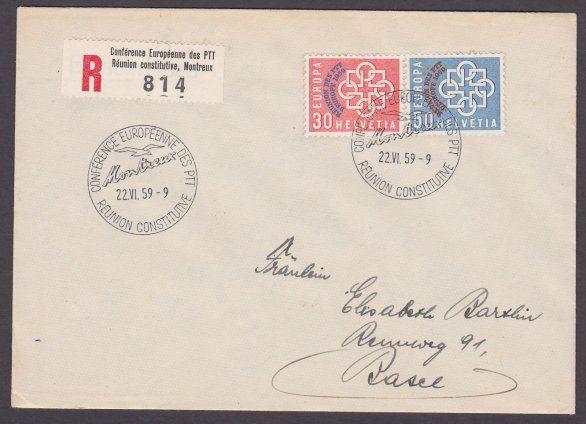 SWITZERLAND 1959 Postal Conference set on Reg FDC - scarce Reg label.........304