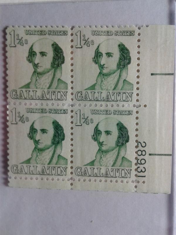 SCOTT # 1279 AMAZING GALLATIN  1 1/4 CENT PLATE BLOCK MINT NEVER HINGED GEM