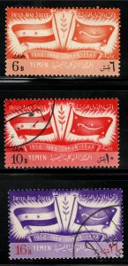 Yemen Scott C17-C19 MH* Flags stamp set,.mixed mint and used
