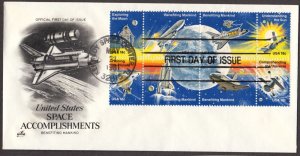 1981 Space Achievement Sc 1919a Shuttle FDC block of 8, ArtCraft cachet (B