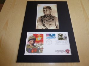 Lewis B. Puller Marine Corps WWII photograph and USA FDC mount matte A4