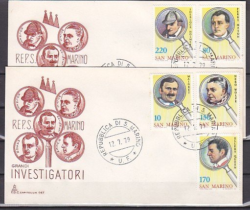 San Marino, Scott cat. 949-953. Fictional Detectives issue. 2 First day cover. ^