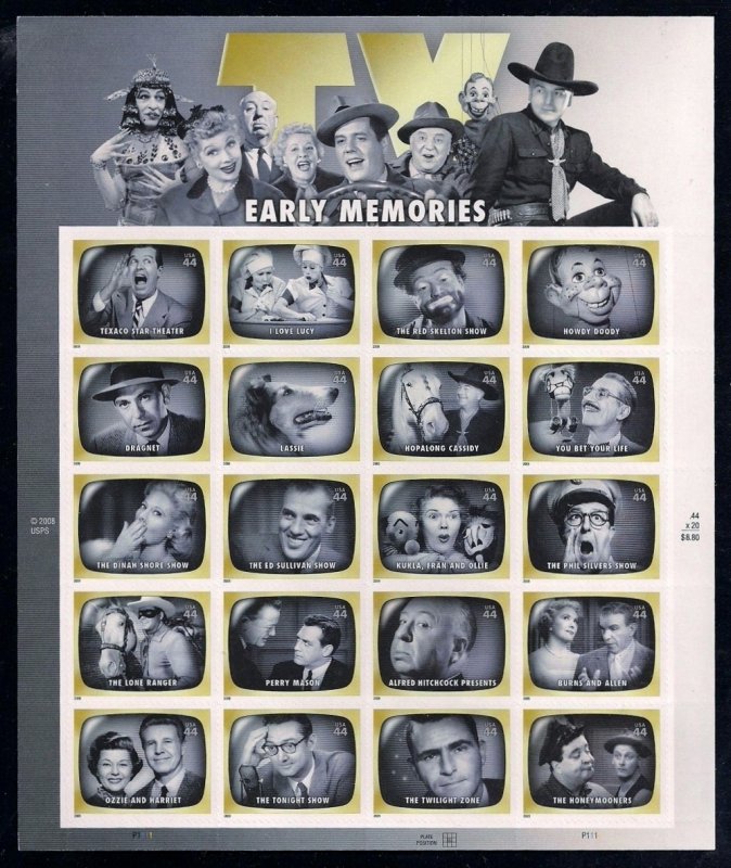 PCBstamps   US #4414 Sheet $8.80(20x44c)Early TV Memories, MNH, (3)