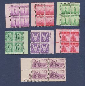 USA - Scott 899 / / 908  - MNH  - lot of seven  Plate Blocks - 1940-1943