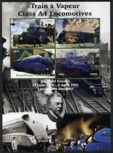 Chad 2014 Steam Trains - A4 Locomotives large perf sheetl...