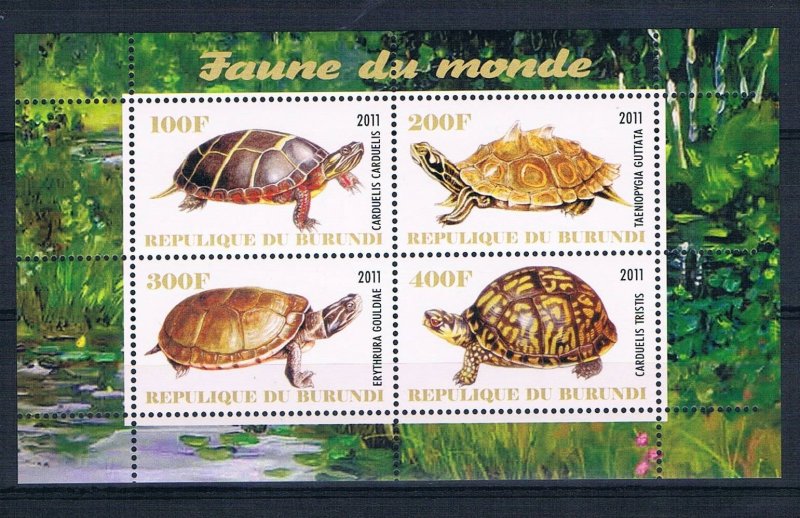 Burundi 2011 M/S Turtle Tortoises Reptiles Marine Animal Faune Nature Stamps MNH