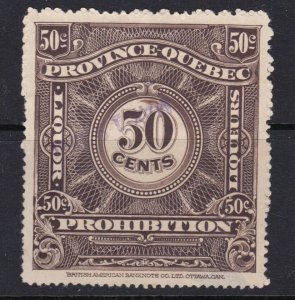 Canada Revenue Stamp Quebec Prohibition QP7 Perf 12 Thin $175 cv Van Dam