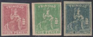 BC TRINIDAD 1859 BRITANNIA Sc 15-17 TOP VALUES IMPERF FORGERIES UNSD (CV$15,250) 