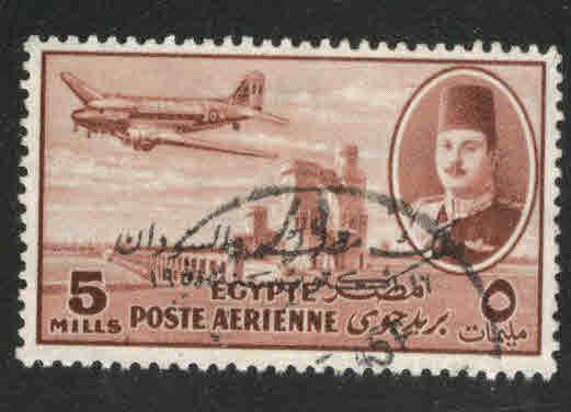 EGYPT Scott C55 Used 1952 airmail with King of Egypt and Sudan opt