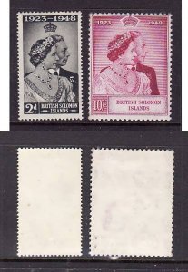 Solomon Is-Sc#82-3-unused KGVI set-Silver Wedding-1948-gum has been sweated  wit