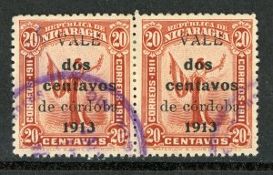 Nicaragua 1912 Gold Provisional 2.5mm Space 2¢/20¢ Sc 337C Maxwell 413c VFU W68