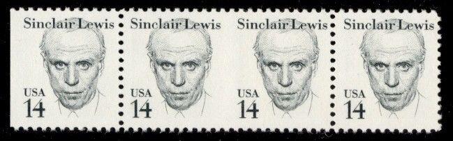 US #1856c, 14¢ Sinclair Lewis, Imperf Between Pair in 4-strip, og, NH, VF