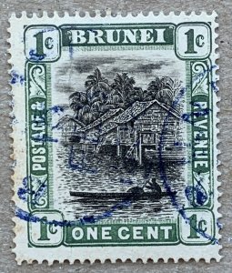 Brunei 1907 1c grey-black + pale green. Blue cds. Scott 13, CV $13.00.  SG 23