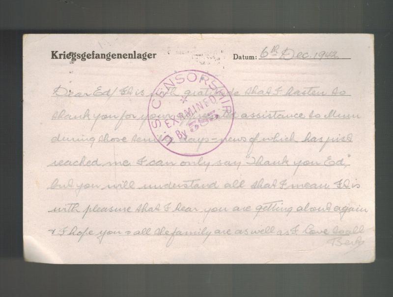 1942 Germany Stalag 7A Prisoner of War POW Postcard Cover to Australia H Spencer