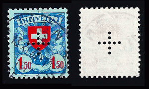 Switzerland 1935 Zum. D II 17, 1.50 fr perforated cross, not in Scott