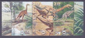 Israel 1423a (1421-23) MNH 2000 Type of Dinosaurs Strip of 3 Very Fine W/Tabs