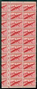 US #C25 6¢ Airmail Dramatic GUTTER SNIPE PANE OF 20+, og, NH, rare