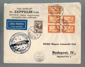 1927 Budapest Hungary Magyar Automobile Club Graf Zeppelin Cover LZ 127