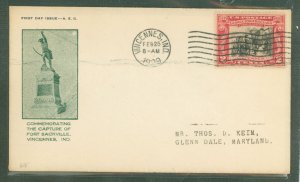 US 651 1929 2c George Rogers Clark/Battle of Vincennes on an addressed FDC with an A.E. Gorham cachet