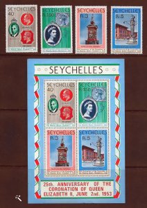 Seychelles 1978 QUEEN ELIZABETH II Set (4) + 1 Souvenir Sheet MNH