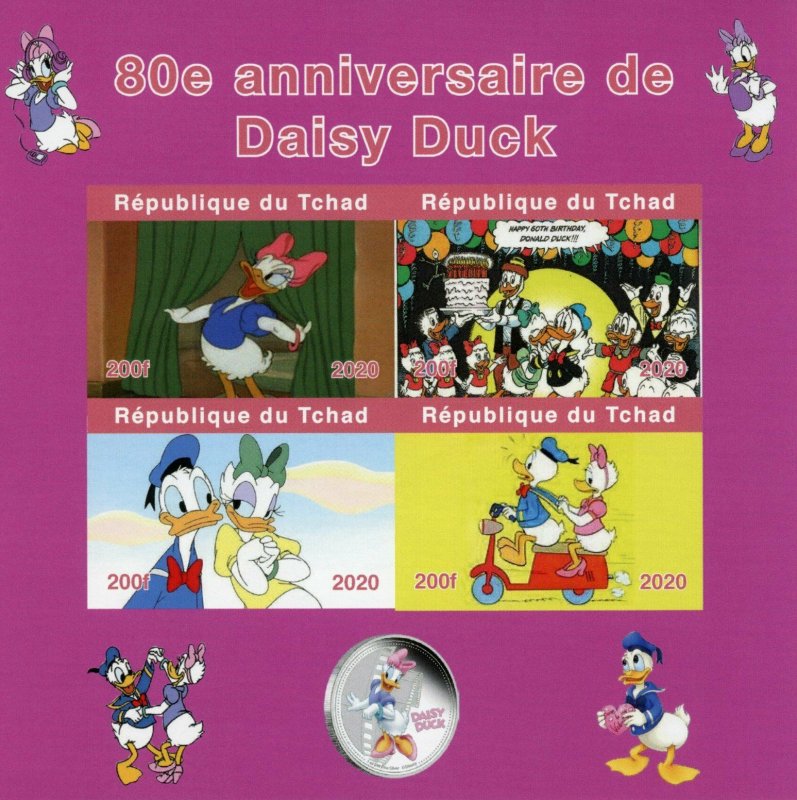 Chad Disney Stamps 2020 MNH Daisy Duck Donald Cartoons Animation 4v IMPF M/S 