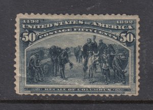 US #240 50c Columbus (Mint HINGED - has a crease and heavy hinging) cv$425.00