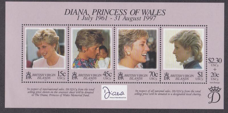 Virgin Islands # 878, Diana, Princess of Wales, Souvenir Sheet, NH 1/2 Cat.