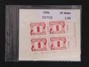 Canada J28a Plate Blocks Matched Set VF MNH (Unopened)