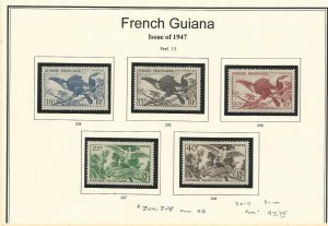 French Guiana, Postage Stamp, #204-208 Mint Hinged, 1947 Birds, JFZ