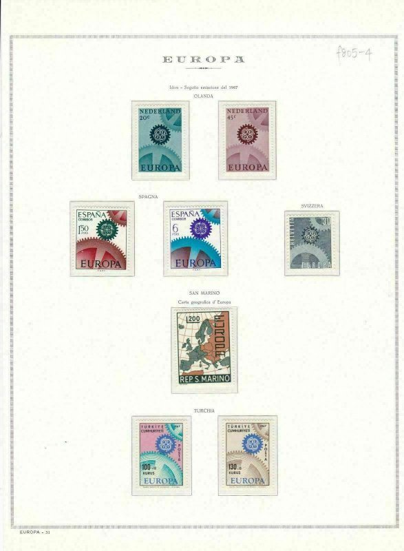 EUROPA STAMPS 1967 FULL  SET. 39 VALUES MNH ON  5  EUROPA PAGES . R 426 