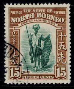 NORTH BORNEO GVI SG311, 15c blue-green & brown, FINE USED. Cat £18.