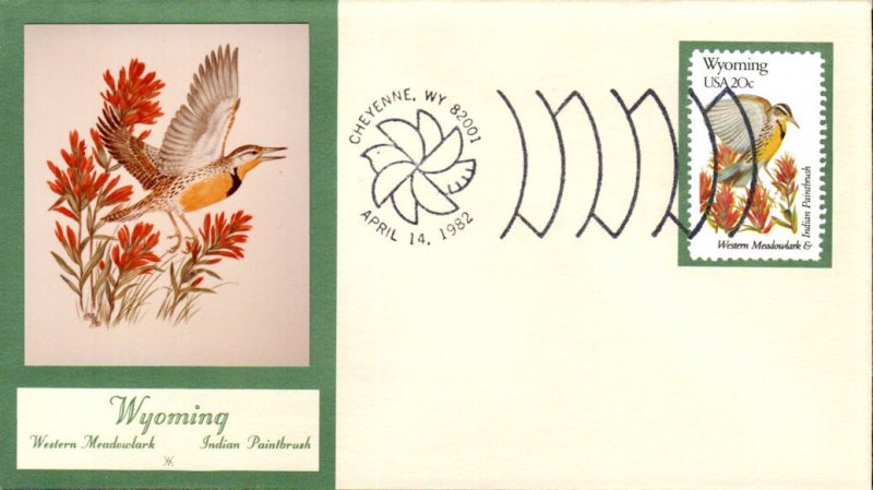 #2002 Wyoming Birds - Flowers Double A FDC