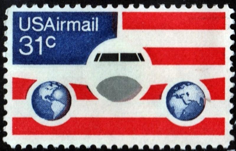 SC#C90 31¢ Plane, Globes & US Flag (1976) MNH