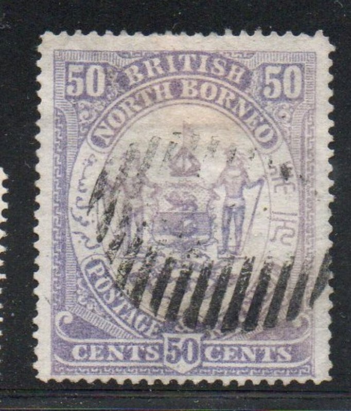 North Borneo Sc 32 1886 50c Coat of Arms stamp used