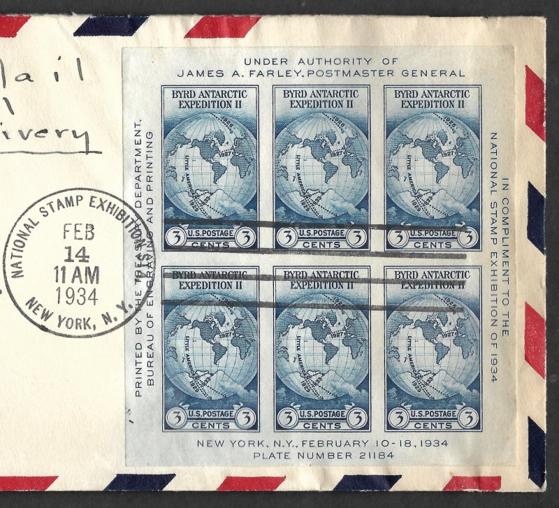 Doyle's_Stamps: 1934 National Stamp Exhibition Souvenir Sheet on Cover